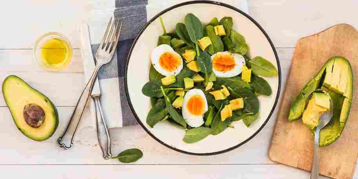 mesclun salad avocado fried egg